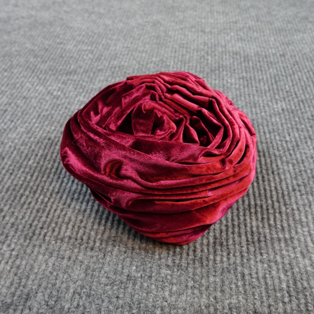 Vintage Christian Dior Hat Turban Womens Red Velvet Pleated Lined Rose
